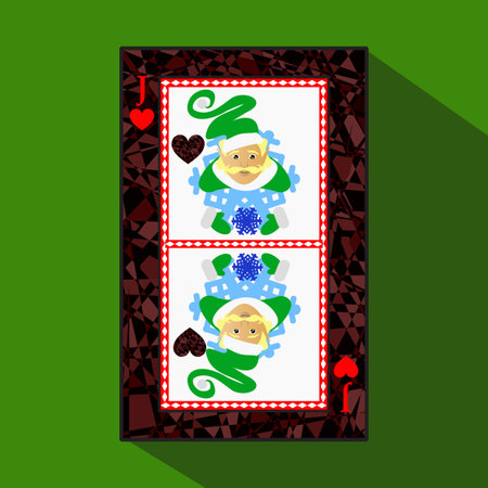 playing card. the icon picture is easy. HEART JACK JOKER NEW YEAR ELF. CHRISTMAS SUBJECT. about dark region boundary. a vector illustration on a green background. application appointment for: website, press, t-shirt, fabric, interior, registration, design playing card. the icon picture is easy. HEART JACK JOKER NEW YEAR ELF. CHRISTMAS SUBJECT. about dark region boundary. a vector illustration on a green background. application appointment for: website, press, t-shirt, fabric, interior, registration, design