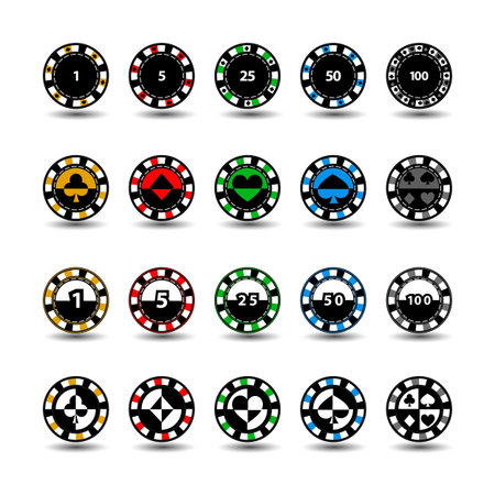 set chips for poker grey a suit club heart diamond spade and a white dotted line the line.のイラスト素材