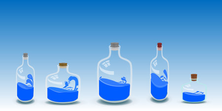 five bottles of water illustration. FOR USE design, decoration, printing, smart phone, website etcのイラスト素材