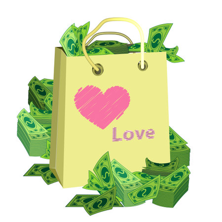 dollars in the package. illustration on isolated background. FOR USE design, decoration, printing, smart phone, website, etcのイラスト素材