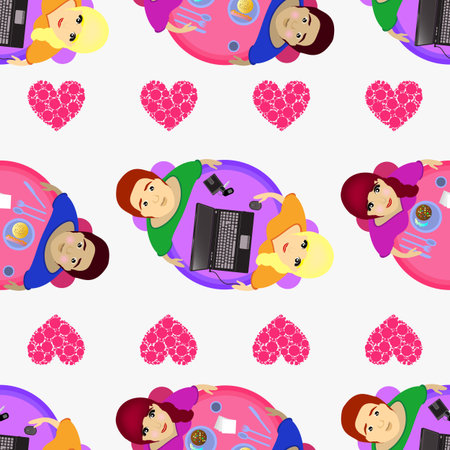 Lovers at the table. Seamless pattern. Valentine s Day. illustration. used for printing, websites, decor, design telephone etcのイラスト素材