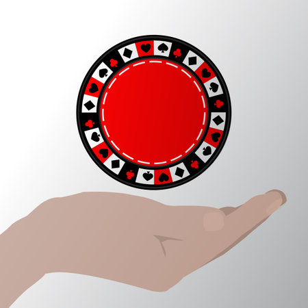 chip poker diamond, spade, heart and club on the sidelines in his hand. Illustrations. Use for Website, phone, computer, printing, fabric decoration design etcのイラスト素材