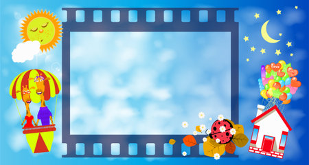 Frame funny giraffes in a balloon. illustrationのイラスト素材