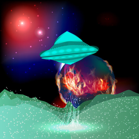 UFO beam fire planet Mars. illustrationのイラスト素材