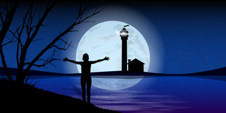 Man hands stretch signal mayakorevoda water. Illustration. Use wallpaper for, the website, smart phone, tablet PC, printing, etcのイラスト素材