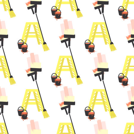 brush ladder construction. seamless pattern. children s illustration. is used to print, website, smartphone, design, textiles, ceramics fabrics prints postcards packaging etcのイラスト素材
