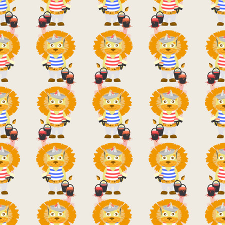 lion house painter with paint bucket. seamless pattern. children s illustration. used for printing, the website, smart phone, design, textiles, ceramics, fabrics, prints postcards packaging etcのイラスト素材