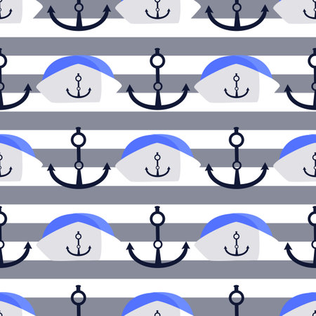 sea anchor and cap. children s illustration. used for printing, the website, smart phone, design, textiles, ceramics, fabrics prints postcards packaging etcのイラスト素材