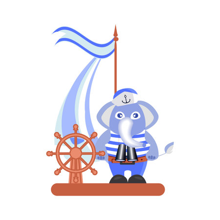 Elephant on the ship on a white background. children s illustration. is used to print, website, smartphone, design, textiles, ceramics, fabrics, prints, postcards packaging etcのイラスト素材