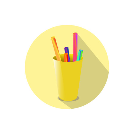 Pencil holders isolated on white background in a bright circle.のイラスト素材