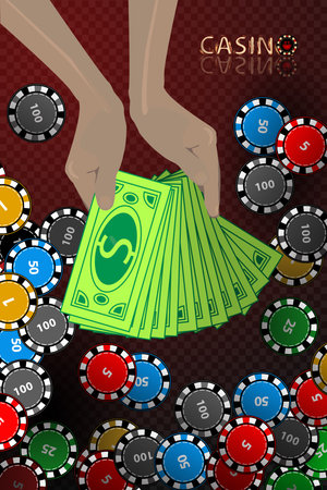 casino chips hand armful of money. winnings concept. illustration to use for printing, website, smart phone, wallpaper, decoration, decorations, etcのイラスト素材