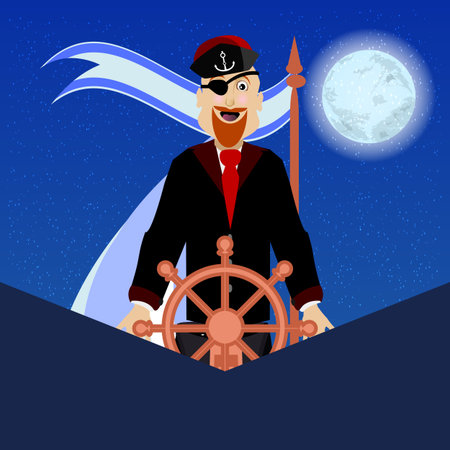 Captain at the wheel. concept of entertainment and recreation. illustration. use a smart phone, website, printing, decorating etc .のイラスト素材