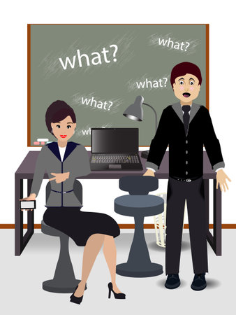 Teachers in the study. concept of finance. illustration. use a smart phone, website, printing, decorating etcのイラスト素材