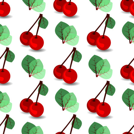seamless pattern. ripe cherries and leaves. illustration. use a smart phone, website, printing, decorating etcのイラスト素材