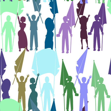 seamless pattern of people with flags. illustration. use a smart phone, website, printing, decorating etc .のイラスト素材