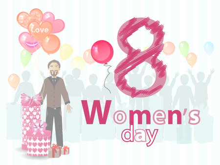 Women s Day is a figure eight pattern with silhouette of a man with a giant gift. illustration. use a smart phone, website, printing, decorating etc ...のイラスト素材