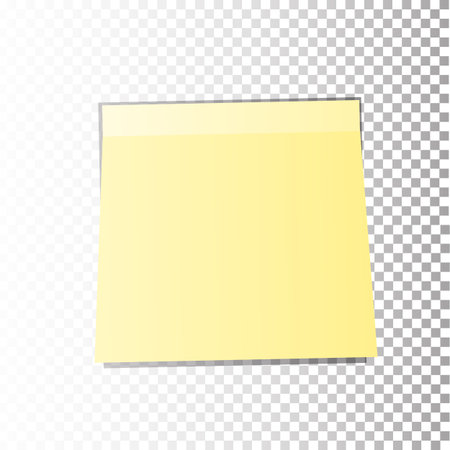 Office paper sheet sticker sticky or yellow sticker with shadow, isolated on a transparent background. Vector for your design.のイラスト素材