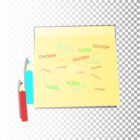 Education concept crib. Office paper sticker sheet yellowor a sticky label with shadow isolated on a transparent background. Vector for your design.のイラスト素材