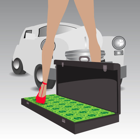 Retro car. A gift from the sponsor Illustration on white easy to separate background for your designのイラスト素材