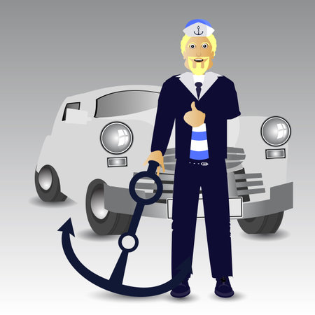 Retro car. Driver captain anchor stop. Illustration on white easy to separate background for your designのイラスト素材