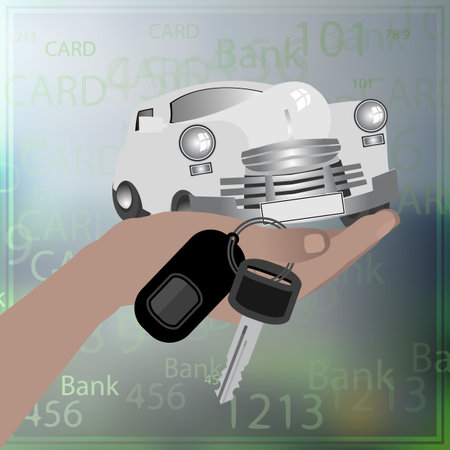 Retro car. Keep the hand of the keys. Illustration on white easy to separate background for your designのイラスト素材