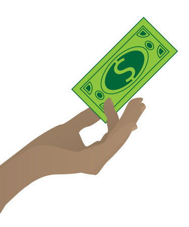 Salary payment. Hand holding the dollar. Illustration on white easy to separate background for your designのイラスト素材