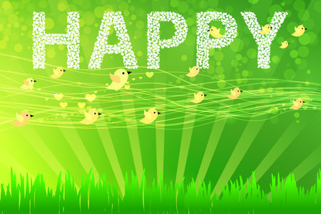 Summer green background. Vector illustration for your design. Birds in a meadowのイラスト素材