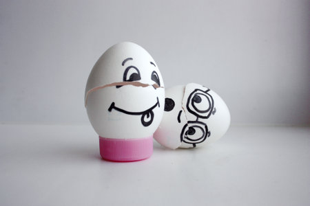 Easter cheerful easter happy with face split victory concept. Photo for your designの写真素材