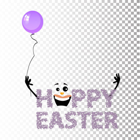 Text Easter with balloon purple. Against the background of a transparent checkered. Illustration for your designのイラスト素材