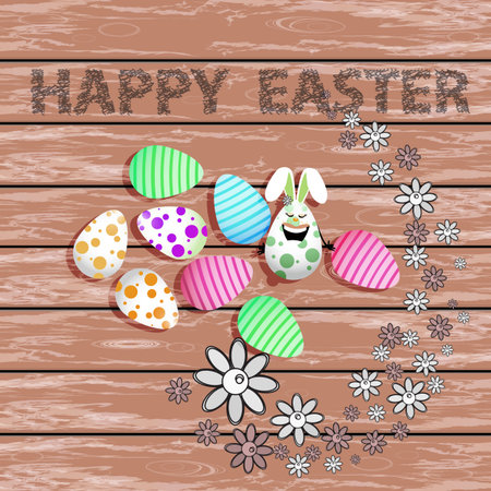 Happy easter board with flowers and eggs. Illustration for your design.のイラスト素材