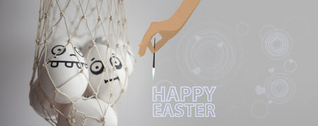 Eggs in the grid with a place under the text for your design. Funny and cute with faces