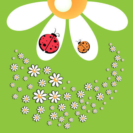 Glade with daisies and ladybugのイラスト素材