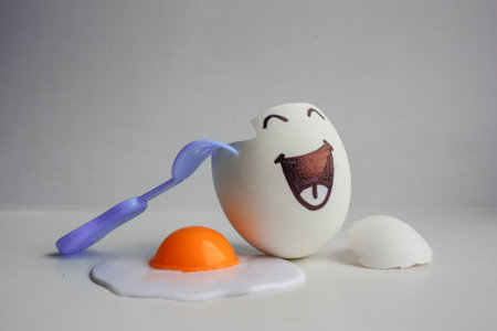 Eggs with face. Is there a brain, where is the brain, where is the mind . Photo for your design