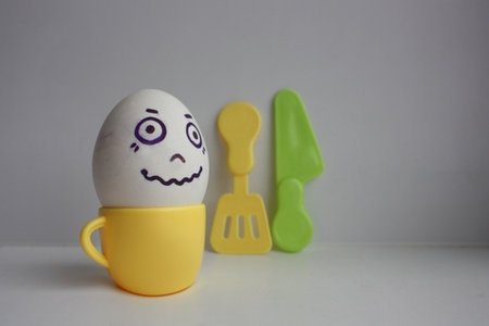 Eggs with face. Concept of fear. Photo for your design