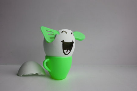 Eggs with face. The concept of laughter prolongs life. Photo for your designの写真素材