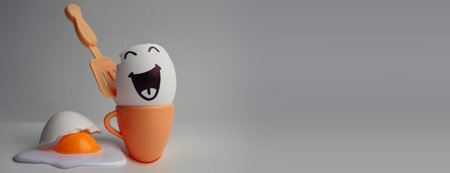 Eggs with face. Concept of rebirth. Photo for your designの写真素材