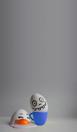 Eggs with face. Concept of murder. Photo for your designの写真素材
