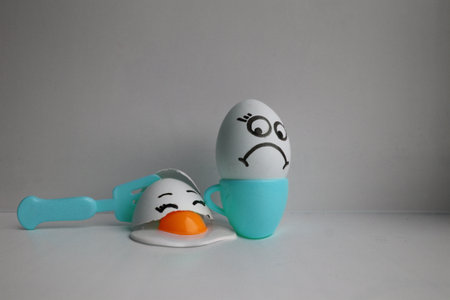 Eggs with face. Concept of discontent with disobedience. Photo for your designの写真素材