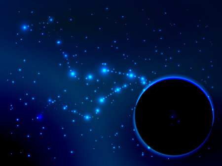 Space. Vector illustration for your design. Beautiful, fantastic and magical. Space landscape. Constellation and dark, dead planet. Lifelessのイラスト素材