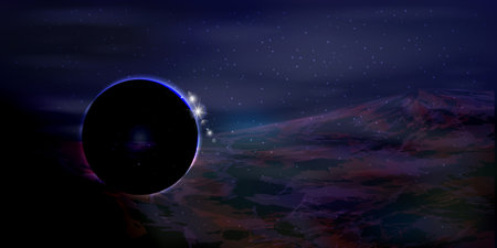 Cosmos bright. Wallpaper for your design. The texture is beautiful. Dead black planet. Death and oblivion. A lifeless piece of stoneのイラスト素材