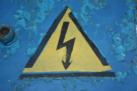 Sign danger electrical. Photo for your design. abandoned buildingの写真素材