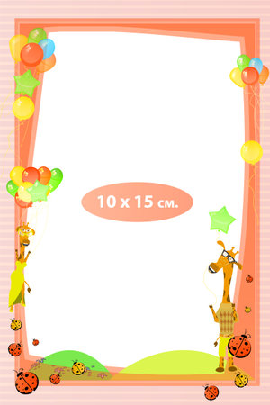 Photo frame for a child. Illustrations for your design. Format for standard photo printing. Standard photo format. Vertical orientation. Giraffe in a suitのイラスト素材