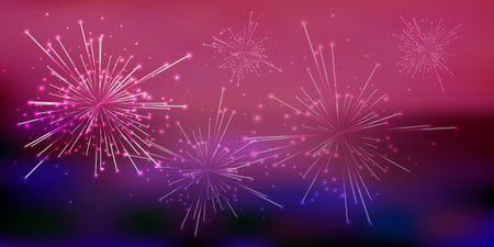 Background texture festive sky with fireworks glowing. Illustration for your design. Fourth of July. Day of independence. USAのイラスト素材