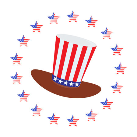 The hat of the American flags. IN THE CIRCLE OF STARS. Independence Day United States.のイラスト素材