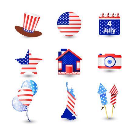 Independence Day United States. Fourth of July. Illustration for your design. Attributes of a holiday. Flag, statue, fairwayのイラスト素材