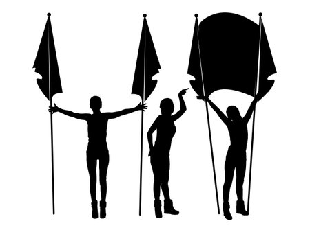 Parade with flags. Logo. The female silhouette. Illustration for your design.のイラスト素材