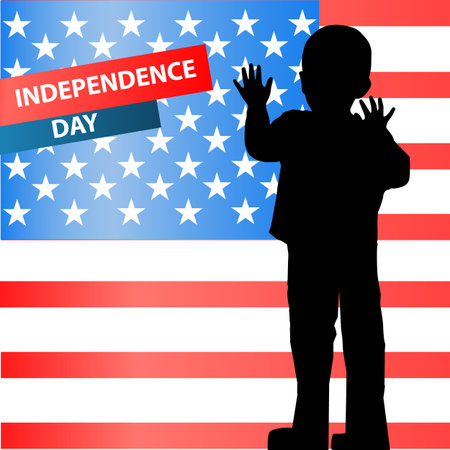 The day of independence of the United States. The concept of children's patriotism. The fourth of July. Illustration for your design. vector. Horizontal orientationのイラスト素材