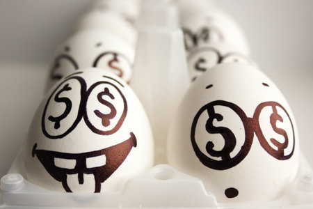 Business concept team. Startup. Eggs with a painted face. Photo for your design