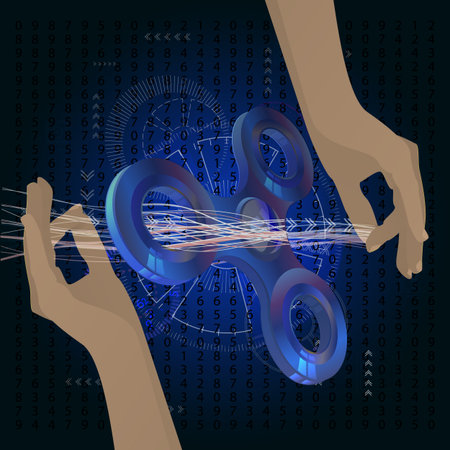 Spinner purple. Hands twist. volume. With highlights on a dark background. Illustration for your design.のイラスト素材
