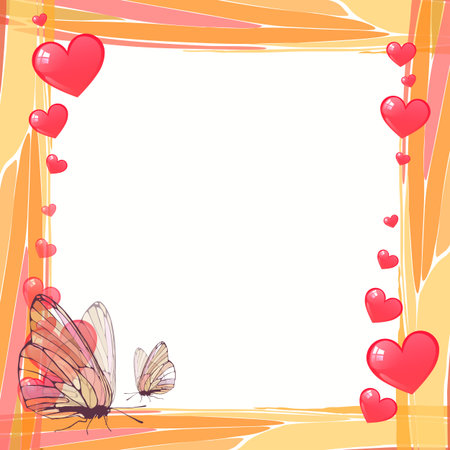 Photo frame summer. Vector illustration for your design. Mosaic elements and butterflies with hearts. Square sheet orientationのイラスト素材